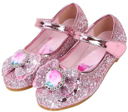 Vorkhuaeri Chaussures de Princesse Elsa pour Filles, Baskets Plates à Paillettes pour Enfants, Chaussures Costume Habiller Une Fête Cosplay Mariage (24,C1-Rosa)