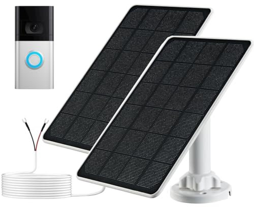 2PC Solar Panel Charger Compatible with Ring Video Doorbell 3/3+/4, Battery Video Doorbell Plus, 13ft Waterproof Charging Cable, 360°Adjustable Mount,5W 5V, 7.5 * 6.4