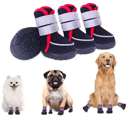 Hundeschuhe Pfotenschutz Outdoor Sommer, 4 Stück atmungsaktive Pfotenschutz Hund mit reflektierendem Klettverschluss, rutschfest Gummisohle Hundestiefel für kleine, mittlere und große Hunde (M)