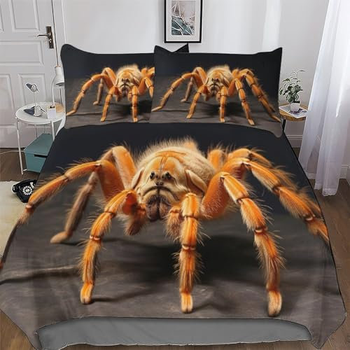 AAPZY Vogelspinne Bettwäsche Premium Atmungsaktive Angenehme Bettbezüge, Mit Reißverschluss Für Jungen Mädchen Bettdeckenbezug, 2teilig Bettbezug + Kissenbezug Single (135x200cm)