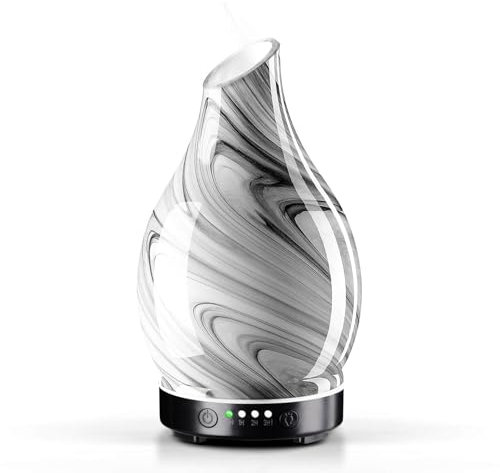 Porseme Aroma Diffuser 150ml,Handgeblasen Glas Diffuser für Ätherische Öle, Luftbefeuchter mit Timer Ultraschall Cool Mist Leise,7 Arten LED Lichtfarben,Wasserlos Auto-Off Defuser für Wohnung(Ink)