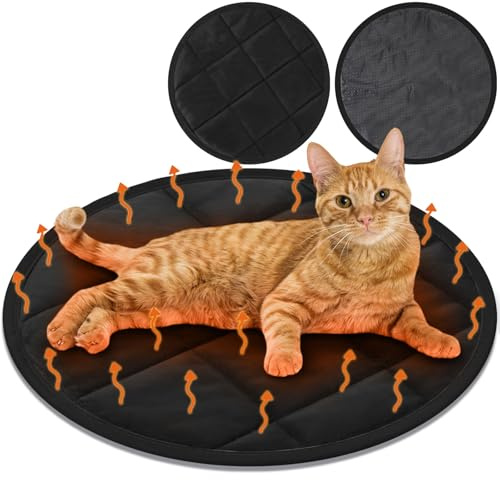 Drydiet 2 Pcs Cat Heating Pad Round 16 Inch Self Heating Cat Mat Washable Heated Cat Bed Anti Slip Cat Warming Pad Pet Bed Mat for Kennel Dog Crate Indoor Outdoor (Black,16 Inch)
