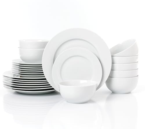 24PC White Rimmed Porcelain Dinner Set