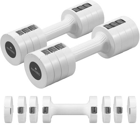 Navaris Kurzhanteln verstellbar Weiß - Platzsparende und Einstellbare Gewichte - Vielfältige Trainingskombinationen - Hanteln Frauen Set - Hanteln Verstellbar - Kurzhantel Set