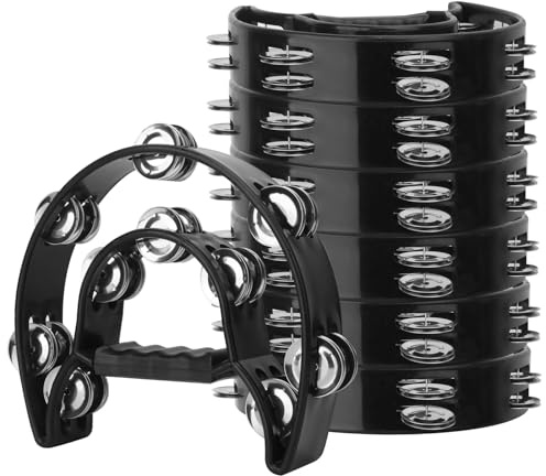 IHDYPPEW 7 Pack Double Row Tambourine – 9.06 inch Professional Handheld Tambourine 20 Metal Jingles, Half Moon Musical Tambourines, Plastic Tambourines for Adults, Music Lovers and Performers