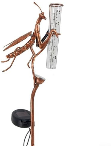 Besttoolifes Pluviomètre en métal à énergie solaire avec veilleuse, décoration de jardin pour extérieur, terrasse, pelouse, ferme, instrument météo étanche de grande capacité