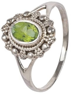 mantraroma Damen Ring Silber mit Stein Peridot Edelstein grün dezent verspielt