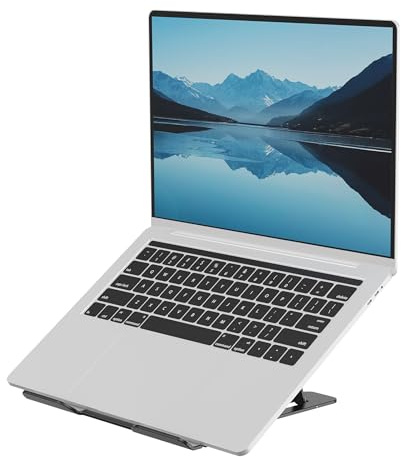 Fellowes Alumia™ Portable Laptop Stand – Black – Height and Angle Adjustable Metal Laptop Riser, Ergonomic and Foldable Design for Home, Office or Hybrid Working, Made from Recycled Materials