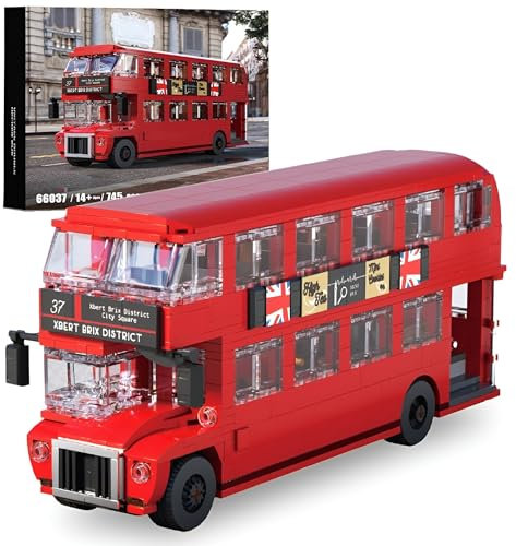 Technik Vintage Double Decker Bus Modell Bausatz, 745 Teile Stadt Bus Baustein Modellset, STEM Fahrzeuge Modell Spielzeug, Ideas Geschenk für Erwachsene und Kinder (66037)
