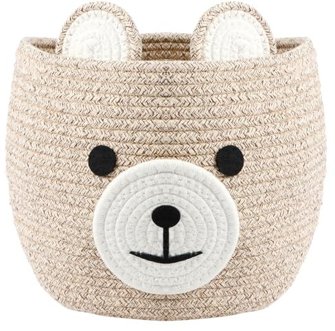 Cesta de almacenamiento de oso de algodón con cuerda de cuerda, organizador de juguetes, grandes cestas de lavandería, contenedor de almacenamiento plegable con asa integrada, cesta de regalo para