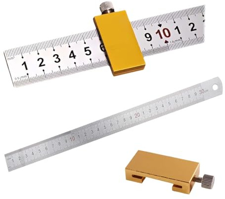 Messing stahl lineal,Anreißlineal Edelstahl,Kombinationswinkel Zimmermannswinkel,LinealMessing Anreisswerkzeug,Positionierblock Paralleles Lineal,Streichmaß Metall mit Anschlag,Metalllineal (golden)