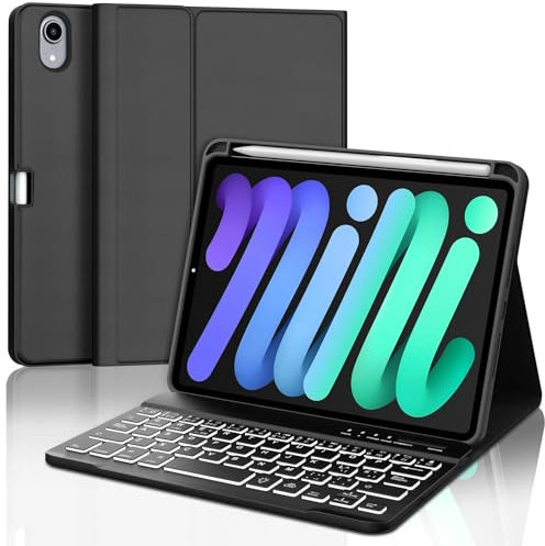 IVEOPPE Teclado iPad Mini 7/Mini 6 8.3, Funda Teclado Español Ñ Retroiluminados Bluetooth Desmontable para iPad Mini 7/6 8.3 2024/2021, Negro