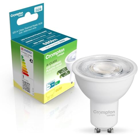 Crompton Lamps LED Ultra-Efficient GU10 Spotlight 3W A-Class (75W Equivalent) 3000K Warm White 36° 580lm Energy Efficient Filament A-Rated Light Bulb (1)