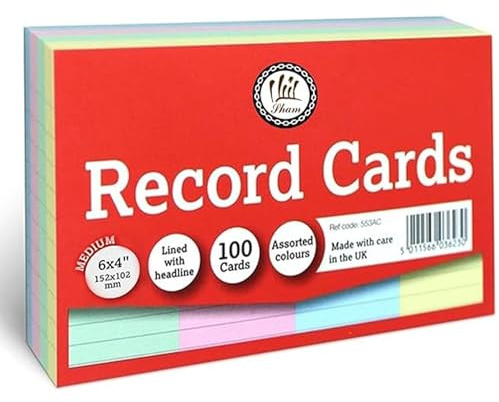 ASPIRE UK 100 Pack 6 x 4 Inches Record Cards Revision Cards, Ruled Flash Study Cards, Assorted Colours, Perfect for Exam Revision, School & College Notes, University Study, Learning & Memory Aids