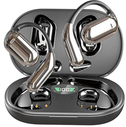 YiYunTE Open Ear Headphones, Bluetooth 5.4 Wireless Earbuds with Translator Real Time & LED Charging Case, Ear Buds Earhook Earphones Over Ear Bone Conduction Headphones for Running Gym Sports