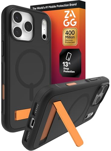 ZAGG Sedona Snap Case with Kickstand for iPhone 17 Pro Max - Flood Black, Drop Protection (13ft/4m), Multi-Layer Protection, with Camera Button, MagSafe Phone Case with Impact-Absorbing Bumpers