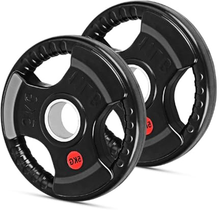JF HOME BLISS 2x 5kg Olympic Weight Plates - Rubber Coated Cast Iron with 2 Hole for Strength Training (23.5x23.5x4cm, Black)