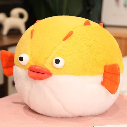 Xiyocadt Flussfinchen Kuscheltier, Groß Plüschtier XXL, Krokodil Blowfish Kuscheltiere Kissen Schlafkissen, Kugelfisch Puppe Spielzeug Deko Geschenk für Schlafzimmer (Gelb,60CM)