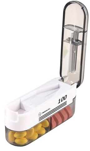 Kaiyzo Coupe Medicaments en 2 Ou 4 Parties, Portable Coupe Comprimé pour CompriméS de DifféRentes Tailles, Pill Cutter avec Fonction de Stockage, sans Contact avec Les Mains