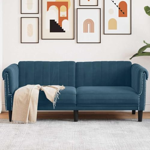 Keeushr Sofa 2-Sitzer Blau Samt Wohnlandschaft Sitzgruppe mit weichem Samtbezug und komfortabler Polsterung für das Wohnzimmer