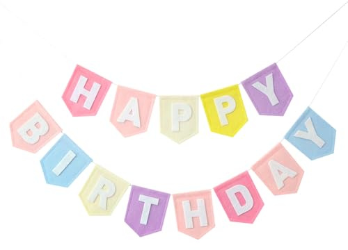 Cartel Feliz Cumpleaños de Fieltro Preensamblado Decoración Colorida para Fiestas Colgante de Pared y Accesorios Fotográficos para Niñas Niños (Rosa Azul Púrpura Amarillo)