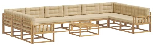vidaXL Outdoor-Sofagarnitur mit Kissen 11 pcs Weiß und Beige, Akazienholz Garten-Sofa-Set, Moderne Outdoor-Sitzgruppe, Bequeme Bänke für Terrasse, Garten, Poolmöbel