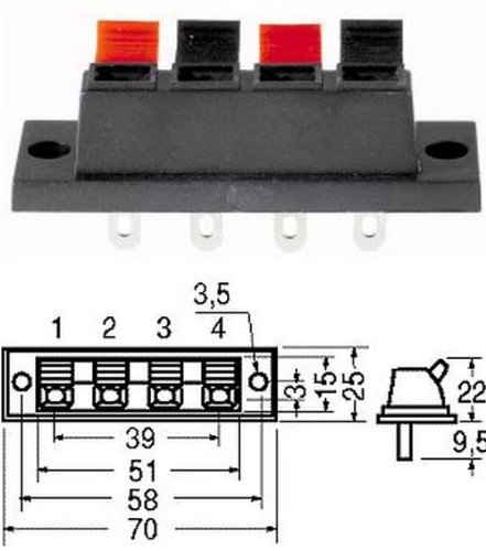 1 x MORSETTIERA 4 POLI PER CASSE ACUSTICHE