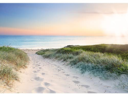 Runa Art Wallpaper 396 x 280 cm Beach and sea Sunset Non-Woven Decoration Print Wall Mural Living Room - Made in Germany - Blue Beige 9008012a