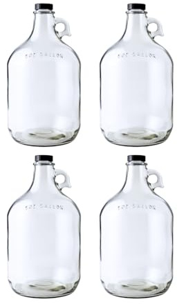 Fastrack 4-Pack 1 Gallon Glass Jug Set (128 oz) w/ Polyseal Caps | Multipurpose 1 Gallon Jug, & Detergent Dispenser for Laundry, Glass Jar for Liquids, Water & Juice
