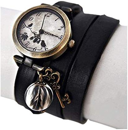 Bestseller - Echte Feder Echtleder Armbanduhr Wickeluhr - Damenuhr - Schmuck-Geschenk - Handmade Geschenk - Vintage - Schlüssel - Leder - Uhr - Geschenk für Mama