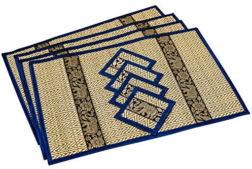 Handgewebte Tischsets und Untersetzer aus Korbgeflecht umweltfreundliche Alternative zu Kunststoff hitzebeständig leicht zu reinigen perfekt für die Esstischdekoration (Groß Marineblau ST)