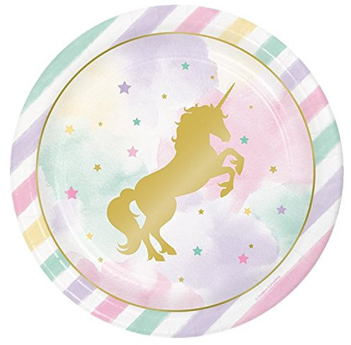 Fancy Me Birthday Plates Celebration Pastel Unicorn Sparkle Stripes Stars Party Paper Tableware Decorations Accessories (Plates)