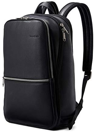 Samsonite Classic Leather Slim Backpack, Black, One Size, Classic Leather Slim Backpack