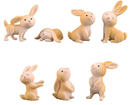 KingbeefLIU 7 Pcs Mignon Lapin Lapin Animal Figurine Artisanat DIY Miniature Bonsaï Décoration Simple Gadgets Maison Décoration De Noël Jaune