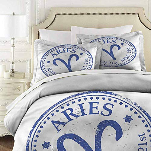 Mannwarehouse Sternzeichen Widder Tagesdecke, Bettbezug-Set, Vintage-Stempelschild, Bettbezug und 2 Kissenbezüge, Doppelnadel, langlebige Nähte, bequem – Doppelbett 172,7 x 228,6 cm