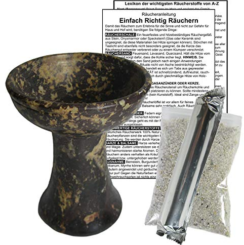 Räucherkelch 5-TLG Räucherset XXL Räuchergefäß 1000g Räucherschale 12cm Ø zum räuchern für HAUSREINIGUNG & RAUHNÄCHTE mit Räuchersand, Räucherkohle, Räucheranleitung, Täschchen 81001-BXXL