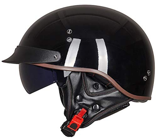 Retro Harley Casque Moto Bols,ECE Homologué Casque de Moto pour Scooter Chopper Cruiser Racing Mofa Pilote Vespa Casques Moto Jet avec Double Visière