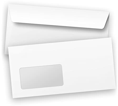 500 x Briefumschläge DIN LANG (220 x 110 mm), gerade Klappe, selbstklebend MIT Fenster, Business weiß, 80 g/qm