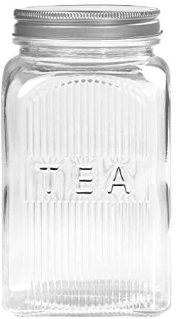 Tala Glass Storage Canister for Tea, Clear Ribbed Glass Container with a Capacity of 1250 ml, With Screw top lid this jar is ideal for storing Loose Tea and Traditional Tea Bags