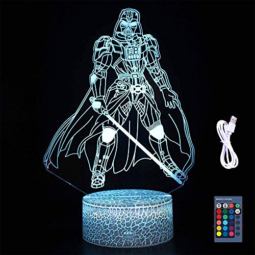 B Darth Vader Toys 3D LED Acrylic Night Light with Remote & Smart Touch 16 Colors Changing Dimmable USB Powered Bedroom Decoration Table Lamp Sleep Light for Kids Boy & Girl Gifts