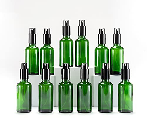 YIZHAO Verde Bote Spray Pulverizador Cristal 50ml, Pulverizador Cristal Pequeño con Fina Niebla, para Aceite Esencial, Aromaterapia, Perfume,Limpieza, Viaje, Agua,Farmacia, Laboratorio – 12Pcs