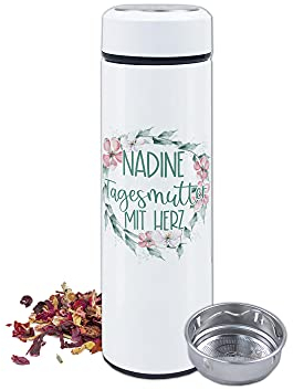 GRAZDesign Teeflasche mit Sieb to go, Tagesmutter mit Herz Geschenk Dankeschön Kindergarten Abschiedsgeschenk zum Abschied, personalisiert mit Namen 500ml