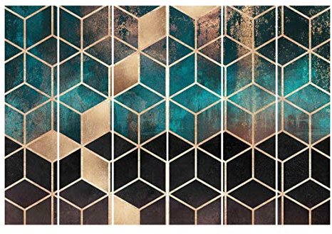 Bilderwelten Schiebegardinen Set Elisabeth Fredriksson Türkis Rosé goldene Geometrie 6 Flächenvorhänge 250 x 360cm Ohne Aufhängung