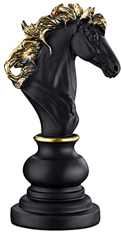 Navaris Pedine Scacchi Giganti - Decorazioni Scrivania a Forma di Scacco - Pezzi Scacchi da Arredamento - 14,2 x 11,4 x 27 cm - Idee Regalo Scacchi Gadget - Figura Cavaliere Nero