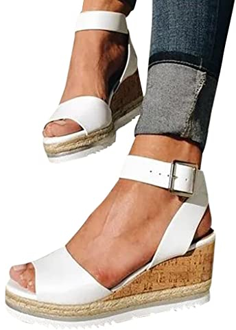 Zshosam Damen Sandalen Plattform Schuhe Sandaletten Mit Absatz Riemchen Retro Flache Keilabsatz Strand Sommer Plateau Pumps Blockabsatz Hohle High mit Reißverschluss am Rücken, Z06 Weiß, 38（EU 38）