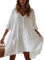 HYUET Mujer Vestido Corto de Playa Mujer Pareos y Camisola de Playa Sexy Verano Túnica Ropa Traje de Baño Bikini Cover Up Color Sólido Blusa Tops Talla Grande Elegante con Boton