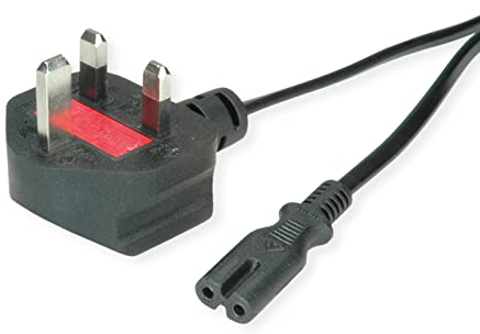 VALUE UK Netzkabel auf Euro-Flachstecker C7, 2pol., schwarz, 1,95 m