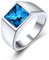 GoldChic Anillo Sello Cristal Azul Dedo Menique Anillo Grande Acero Hombre, Talla 64.6 Anillo Solido Bueno Peso