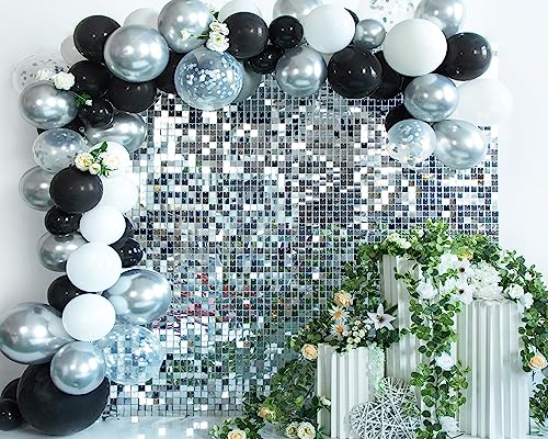 Kate Silber Schimmernde Wand Hintergrund Quadratisch Pailletten Glitzer Foto Hintergrund Paneel Dekoration für Geburtstag Party Hochzeit Jahrestag 30×30 cm (24 STK.)