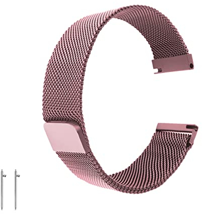 Cobee Metal Magnetic Watch Bands, Mesh Woven Quick Release Watch Strap Adjustable Stainless Steel Replacement Straps with Magnetic Clasp Smart Sport Watch Wristbands for Men Women(Rose Pink, 22mm)